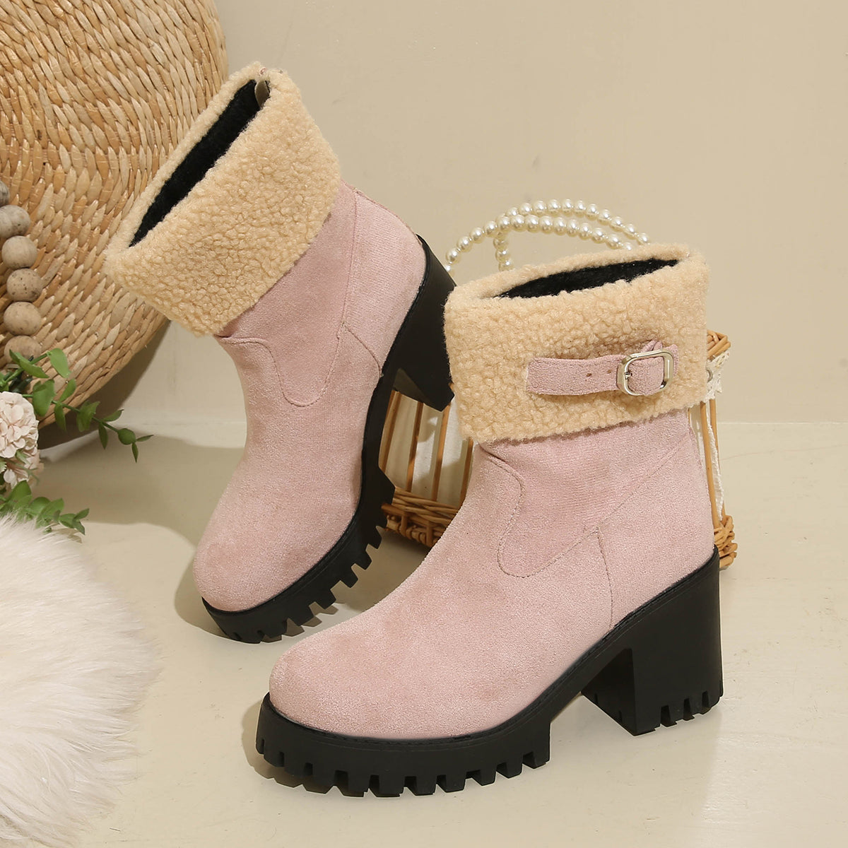 Bootara Women's Plush Fleece Lined Snow Boots - Chunky Heel Ankle Winter Fashion Boots (US 4-10)