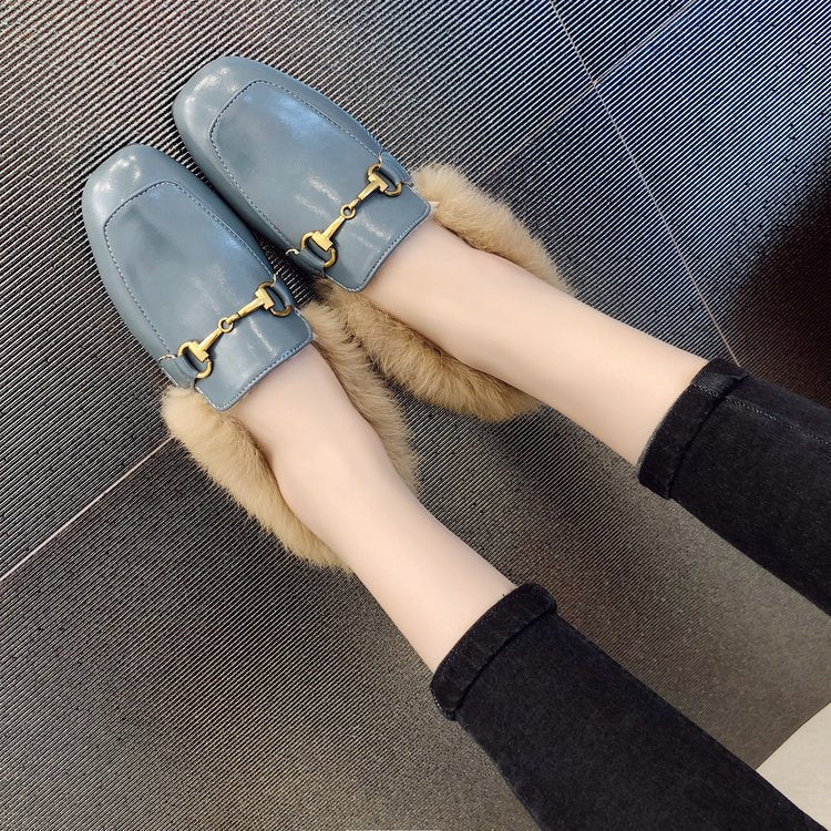 Women’s faux fur-lined square-toe mules