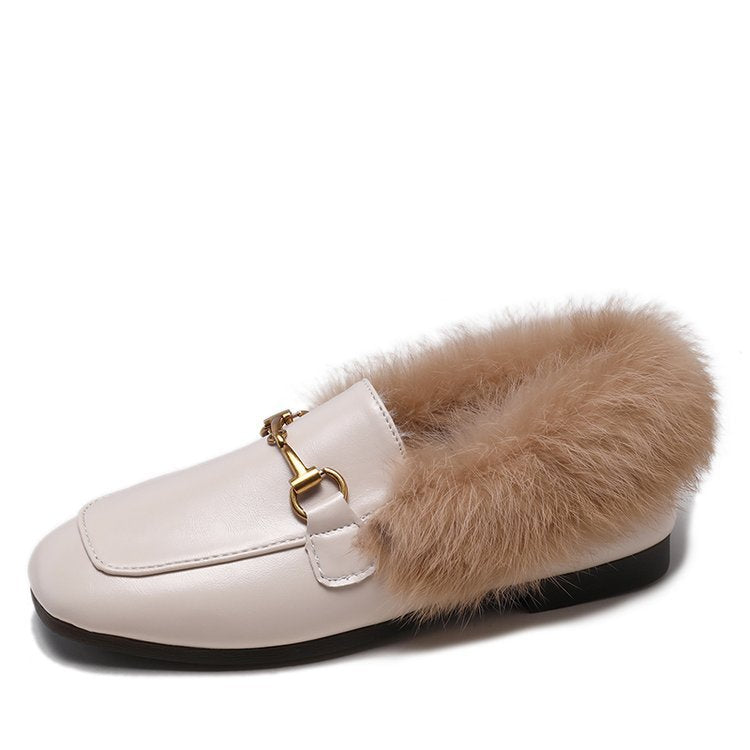 Women’s faux fur-lined square-toe mules