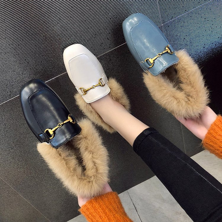 Women’s faux fur-lined square-toe mules