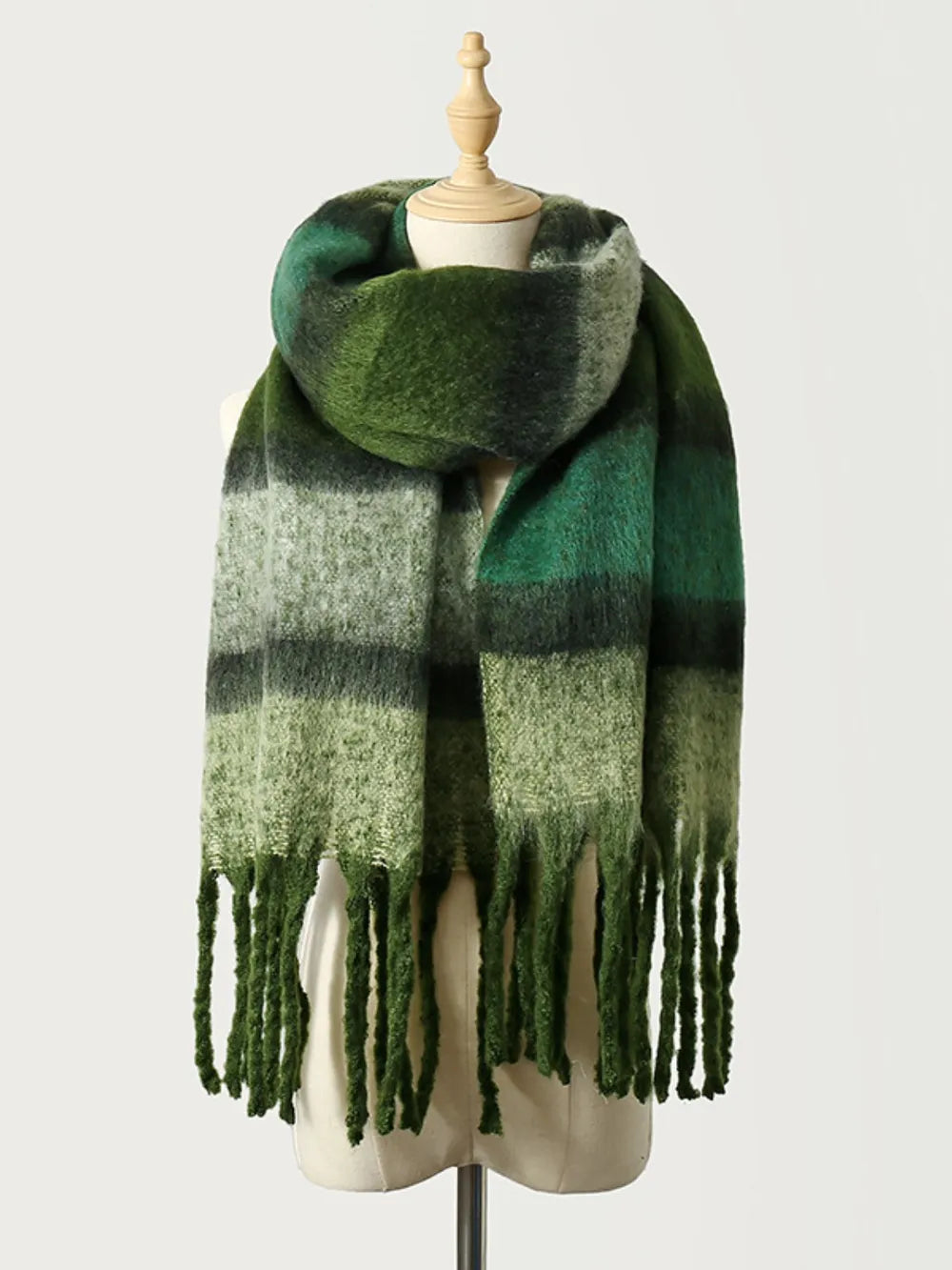 Oversized Plaid Fringe Scarf (Multiple Colors)
