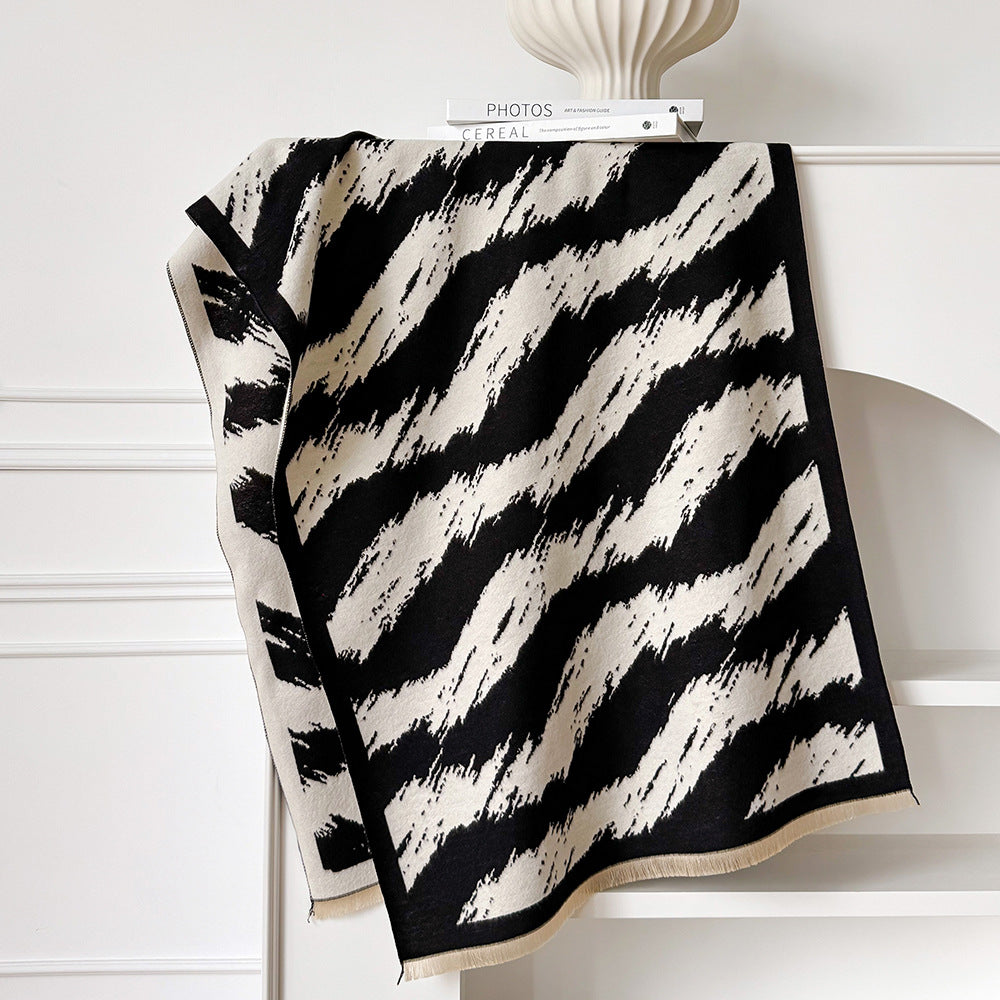 Brushstroke Stripe Fringed Blanket Scarf