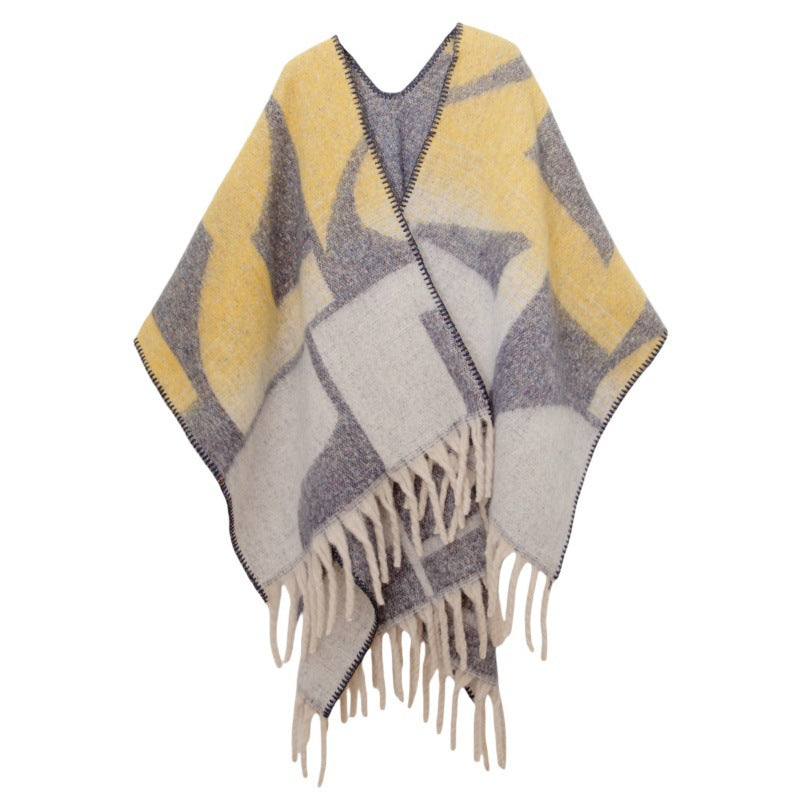 Fringed Jacquard Blanket Shawl Wrap Scarf