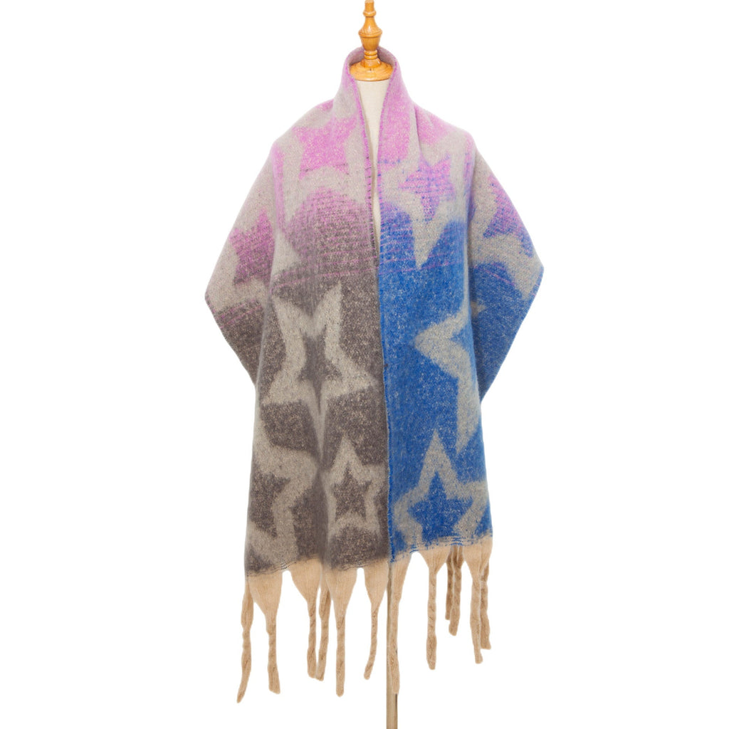 Star Print Fringe Blanket Scarf Wrap