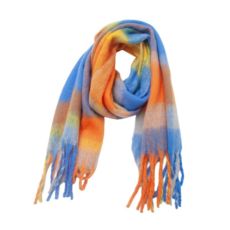 Bold Check Fringed Blanket Wrap Scarf