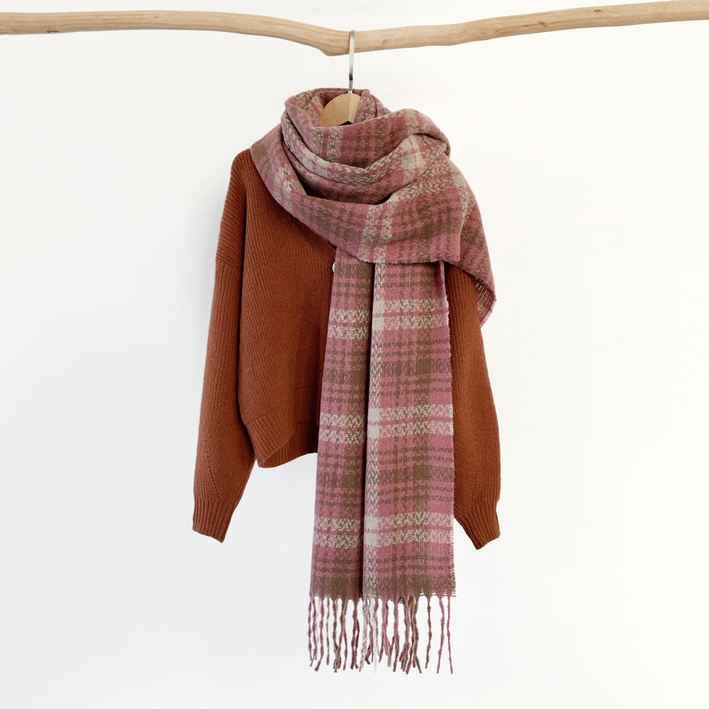 Plaid Fringed Blanket Scarf Wrap