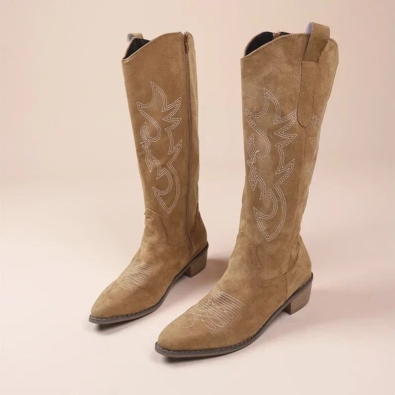 Embroidered Knee-High Western Boots