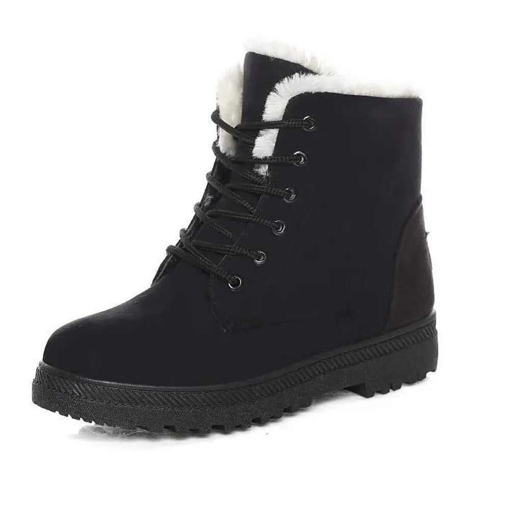 Women's Winter Snow Boots - Warm Fur-Lined Lace-Up Ankle Booties