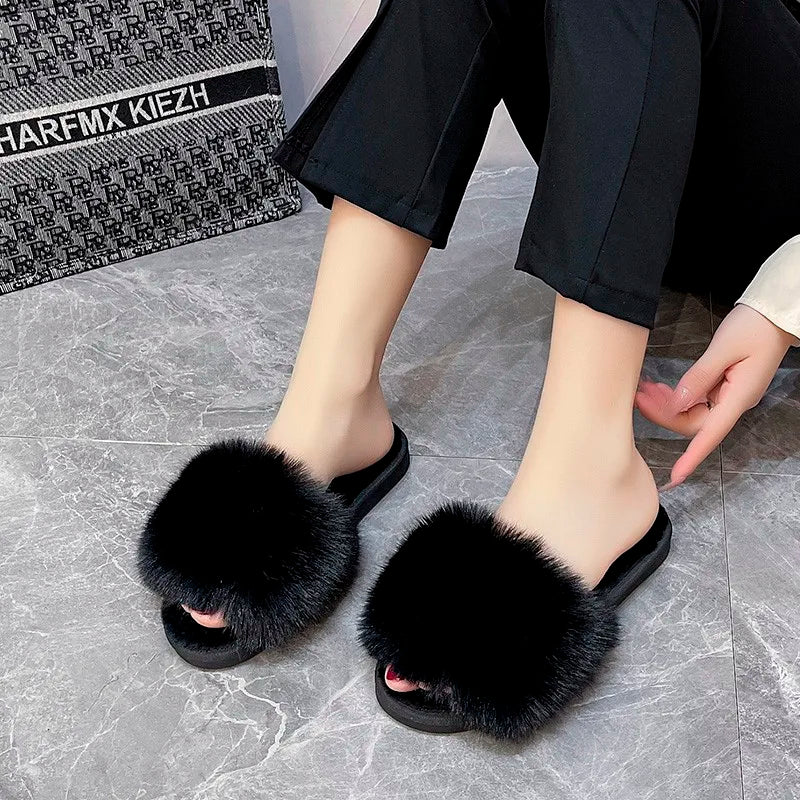 Faux Fur-Lined Plush Indoor Slippers