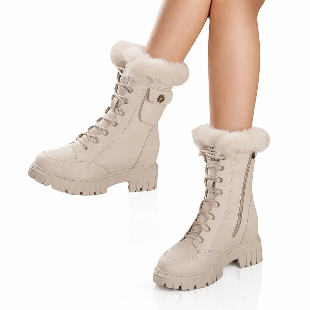 Women's faux-fur trim lace-up platform ankle boots