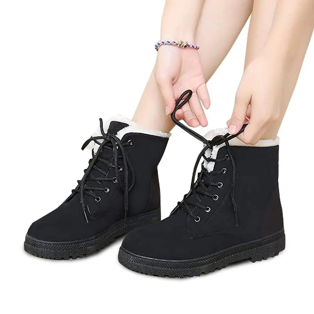 Women's Winter Snow Boots - Warm Fur-Lined Lace-Up Ankle Booties