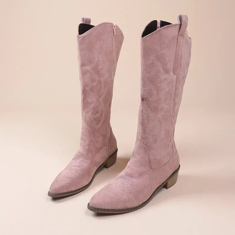 Embroidered Knee-High Western Boots