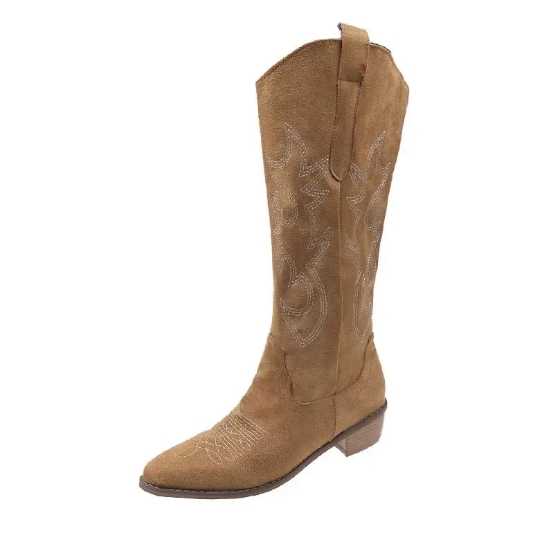 Embroidered Knee-High Western Boots