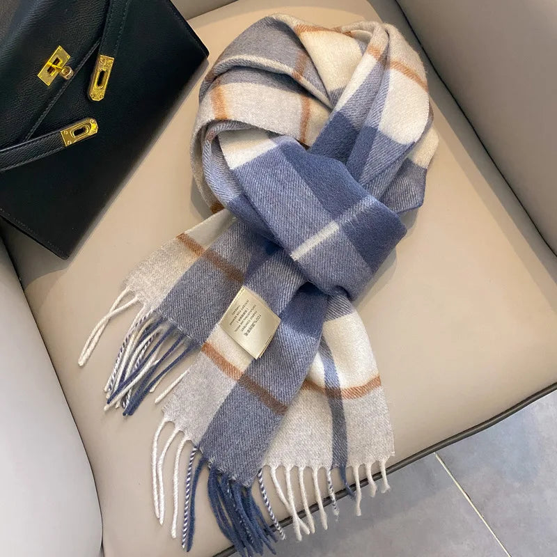 Women's wool plaid wrap scarf comfortable winter blanket accessory