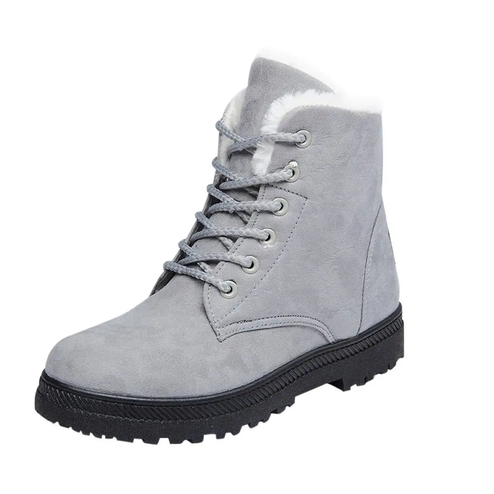 Women's Winter Snow Boots - Warm Fur-Lined Lace-Up Ankle Booties