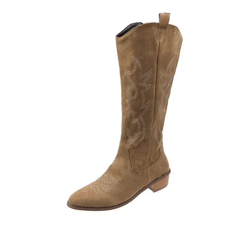 Embroidered Knee-High Western Boots