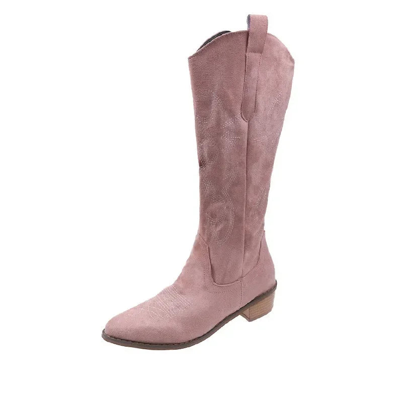 Embroidered Knee-High Western Boots