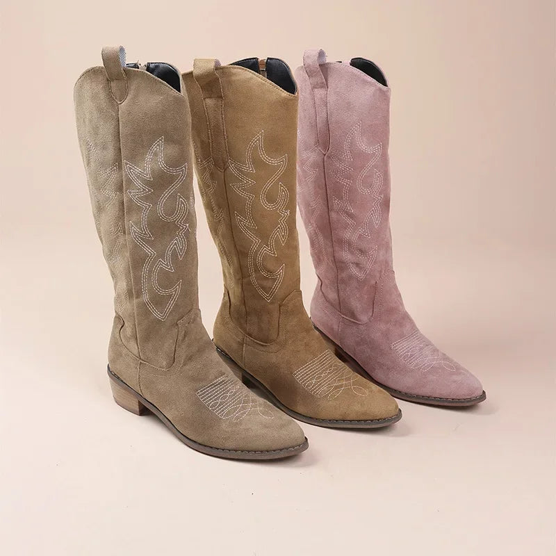 Embroidered Knee-High Western Boots