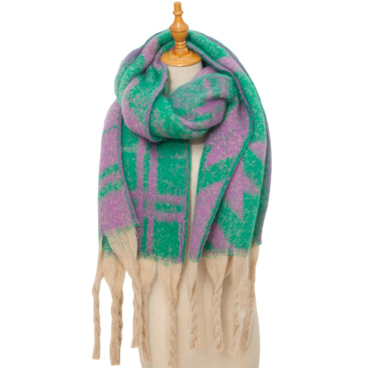 Chunky Fringe Plaid Blanket Scarf