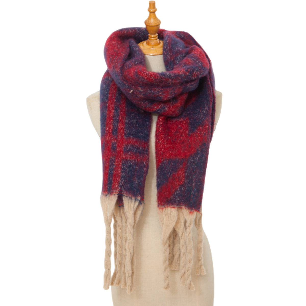 Chunky Fringe Plaid Blanket Scarf