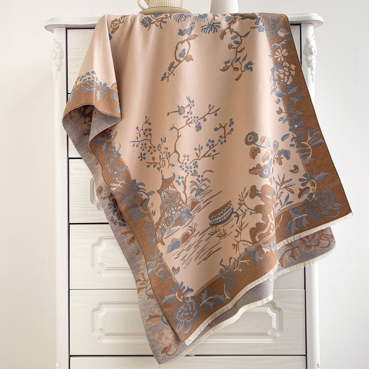 Toile Garden Print Oversized Blanket Scarf