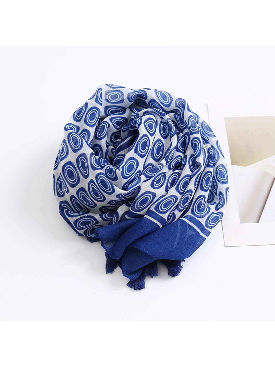 Scarvii - Geometric Oval Print Pattern Tassel Scarf